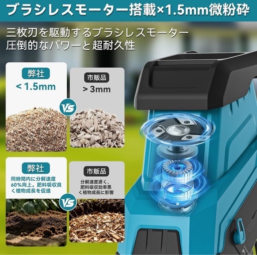 ガーデンシュレッダー ウッドチッパー 粉砕機【山本造園会社監修】枝粉砕機 三刃デザイン 最大粉砕径45mm PSE認証済 微細粉砕1.