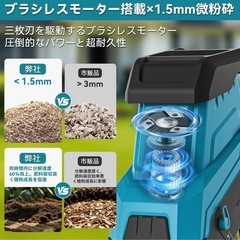 ガーデンシュレッダー ウッドチッパー 粉砕機【山本造園会社監修】枝粉砕機 三刃デザイン 最大粉砕径45mm PSE認証済 微細粉砕1.5mm以下 軽量10kg 移動式車輪付き ワンタッチ分解 過負荷保護機能 堆肥作り 枝葉処理 剪定ゴミ 家庭用園芸 日本語説明書 の画像