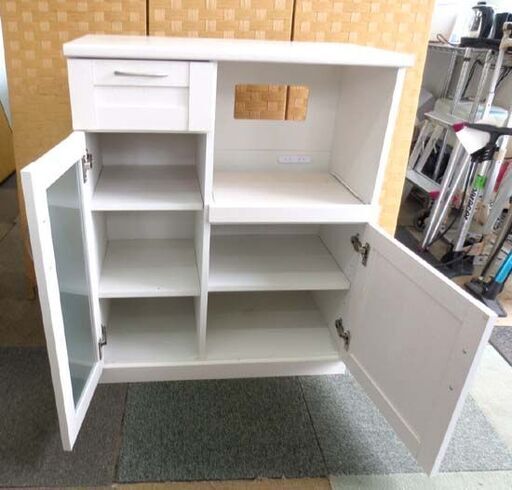 幅75㎝ レンジボード 奥行40×高さ91㎝ 白 ホワイト ミドルレンジボード 食器棚 キッチン収納 札幌 北20条店