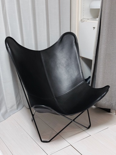 Cuero BKFチェア（バタフライチェア）ブラックレザー＋シープスキン・ブラシ付き 定価合計約20万円