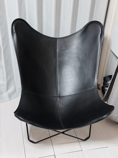 Cuero BKFチェア（バタフライチェア）ブラックレザー＋シープスキン・ブラシ付き 定価合計約20万円