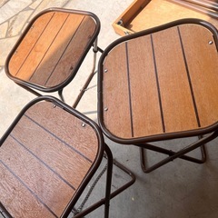 LOGOS 木製収納テーブル＋折りたたみ椅子3脚 セット キャンプ アウトドア の画像