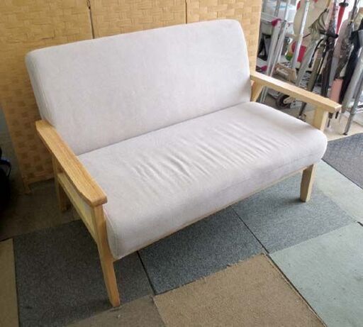 2人掛けソファ ファブリック 幅112cm 布 ベージュ系 コンパクト 2Pソファ ２人用 札幌 北20条店