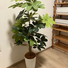 大型フェイクグリーン シェフレラ／人工観葉植物・白丸ポット付き・高さ約100cm の画像