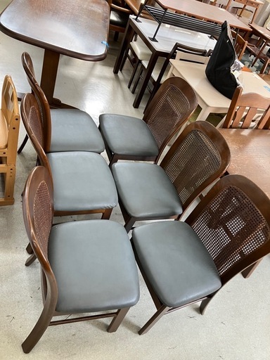 上2603-1325 トーア ダイニングテーブルセット ラタン椅子6脚付き ※バラ売り不可 キズ汚れ破れ有り