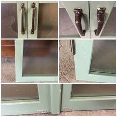 両開きガラス窓　グリーン　中古品　建具　1組　ジャンク品の画像