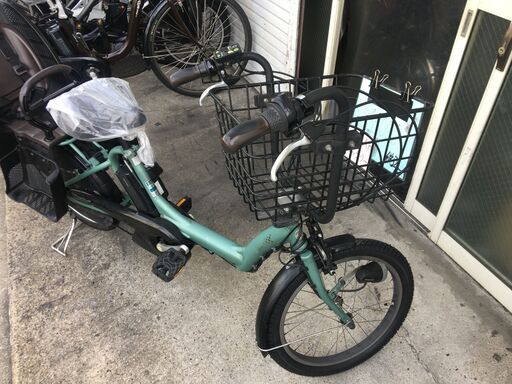 地域限定送料無料　ブリヂストン　アンジェリーノプティット　三人乗り　12,3AH　子供乗せ　緑系　ギュットクルーム　神戸市　電動自転車