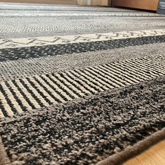 ベルギー製ラグ 200×250cm／ジオメトリーライン・グレー・大型 の画像