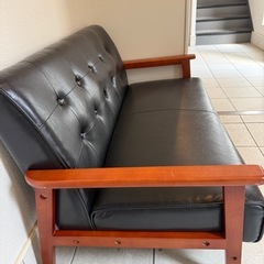 【美品】カリモク風レザー調ソファの画像