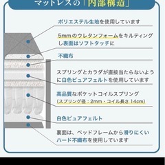 ネルコ高密度ポケットコイルマットレスセミシングルハードタイプSSサイズの画像