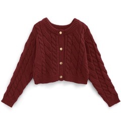 GRL ケーブルニットショート丈カーディガン【an1632】赤 Fの画像