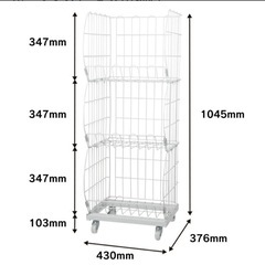 GE1000 ワイヤーバスケット 3段 白ホワイト キャスターはロック機能付きの画像