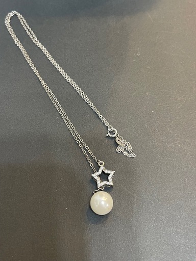 シルバー925 スター パール ネックレス ロング 54cm レディース 星 真珠 上品 可愛い S925