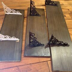 アンティーク風 棚板3枚セット アイアンブラケット付き ウォールシェルフ DIY 飾り棚の画像