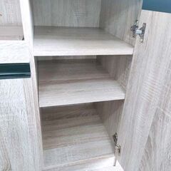 ミドルレンジボード 幅90×奥行41×高さ90.5㎝ レンジ台 食器棚 キッチンボード ライトブラウン 木目調 キッチン収納 札幌 北20条の画像