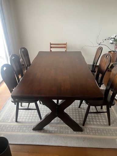 【サイズ訂正あり:168→180】最終価格:　カリモク RUSTIC ダイニング7点セット 6人掛け 引取限定 4/2まで unicoカーペットもおつけします