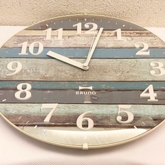 極美品 BRUNO 電波ビンテージウッドクロック ブルー BCR008-BL ブルーノ 電波時計 掛け時計 アンティーク調の画像