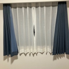 【KEYUCA】カーテン ネイビー／縦119×横74cm×2枚・レース・タッセル・フック付き の画像