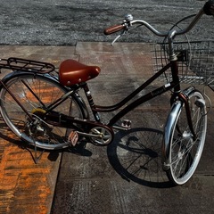 【美品】26インチ シティサイクル 6段変速 オートライト ブラウン 前カゴ付 通勤通学 即乗りOK埼玉県の画像