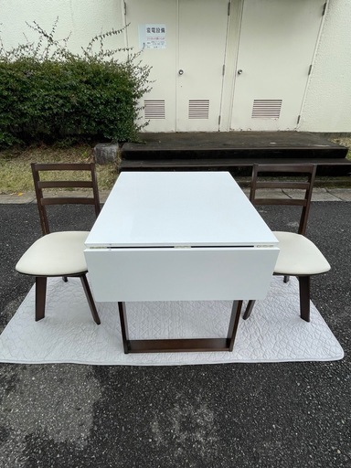 f●t■ニトリ・伸長式ダイニングテーブル＆回転式チェア3点セット(DTロピア2WH DBR/DCロピア2) f○t□ニトリ・伸長式ダイニングテーブル＆回転式チェア3点セット(