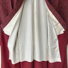 美品★小柄な方 着物 小紋 袷 正絹 蔓草文様 薄めのワインレッド 植物文様の画像
