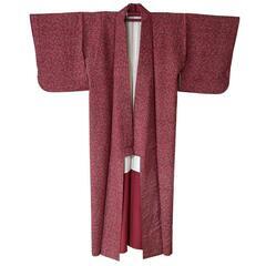 美品★小柄な方 着物 小紋 袷 正絹 蔓草文様 薄めのワインレッド 植物文様の画像