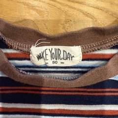 MAKE YOUR DAY ポケット付きマルチボーダー半袖Tシャツ80cmの画像