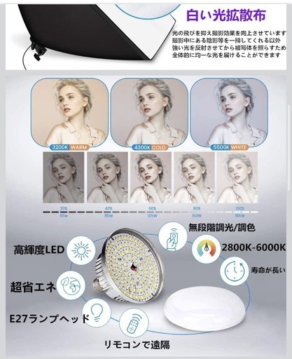 撮影用ソフトボックス 照明キット 2灯セット LEDライト付き スタンド付き
