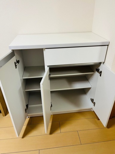 カウンター 食器棚 レンジ台 ホワイト 収納棚　カップボード　キャビネット　キッチン　可動棚　引出し　大川家具