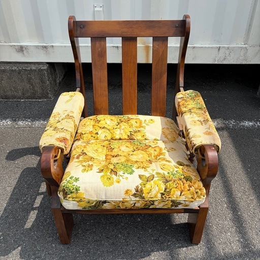 カリモク アームチェア 1人掛け ソファ 花柄 レトロ ヴィンテージ 木製 