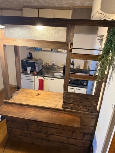 【店舗什器等に】アンティーク調キッチンカウンター/レジ台（擦りガラス・照明付）上下分解できます！価格交渉OK 