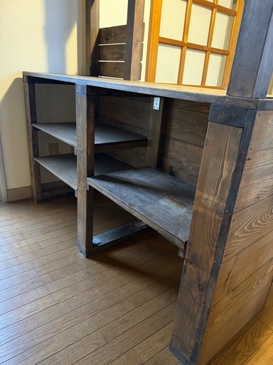 【店舗什器等に】アンティーク調キッチンカウンター/レジ台（擦りガラス・照明付）上下分解できます！価格交渉OK 