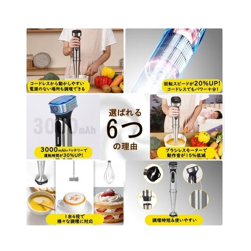 新品未使用❣️ ハンドブレンダー コードレス ブレンダー 強力モーター 離乳食