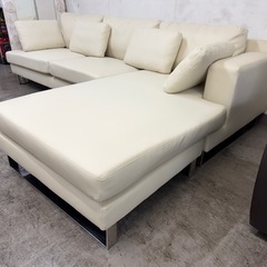 【愛品館 江戸川店 】LOWYA フェイクレザー3Pカウチソファ（ロウヤ）の画像