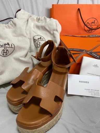 Hermès エルメス エルダ Elda エスパドリーユ サンダル Hロゴ 36 約23cm ブラウン