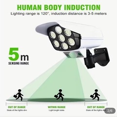 【新品】2個セットソーラーパワー屋外　センサーライト、2000ルーメン、77個のLEDスポットライト、リモコン付き、ホテル・ポーチ・庭・テラス・ダミー　猫よけの画像