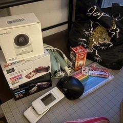 写真に写っている電子機器や電球、色鉛筆、バッグ、服などなどの画像