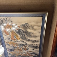 【大型・迫力】虎の絵（五虎図）額入り 縁起物の画像