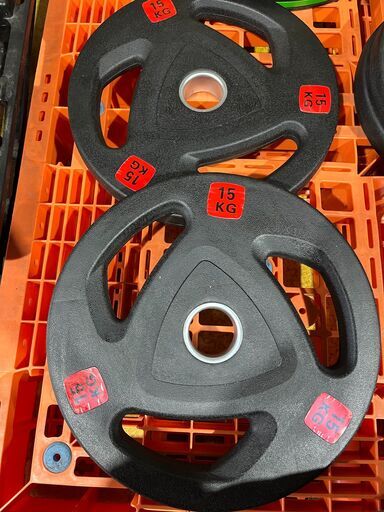 【新品未使用】ラバープレート15kg×2個　オリンピックシャフト用　②