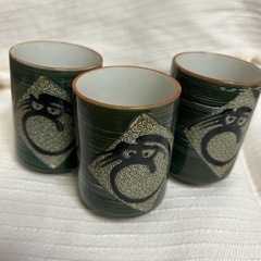 昭和和風　唐草模様＋龍 レトロ・来客用 湯呑3個セットの画像