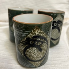 昭和和風　唐草模様＋龍 レトロ・来客用 湯呑3個セットの画像