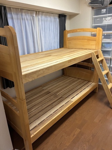 【直接引取・札幌】天然木ラバーウッド2段ベッド｜分割してシングル2台に！
