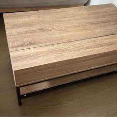 昇降式テーブル　ローテーブル　ウッド調の画像