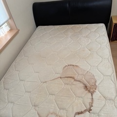  【受付終了
】ダブルベッドセット 黒レザー調 取りに来れる方の画像