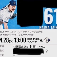 4/28埼玉西武ライオンズ野球観戦ペアチケットの画像