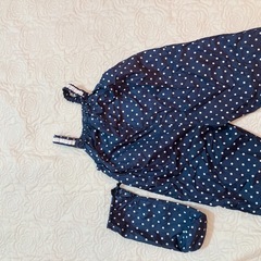 マザウェイズ・遊び着 ネイビー水玉オーバーオール 76-83cmの画像