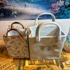 陶器 小物入れ 2点セット バッグ型 ORIBE 花柄 インテリアの画像