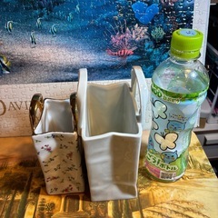 陶器 小物入れ 2点セット バッグ型 ORIBE 花柄 インテリアの画像