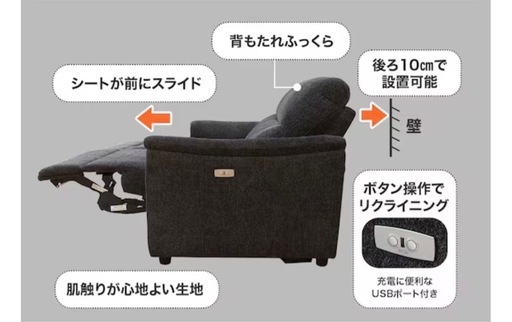 ニトリ電動リクライニングソファUSBポート付き