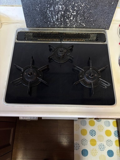 ビルトインガスコンロ 3バーナー 黒　パロマ　PD-KN42WV-R   レンジフード　２品　中古品